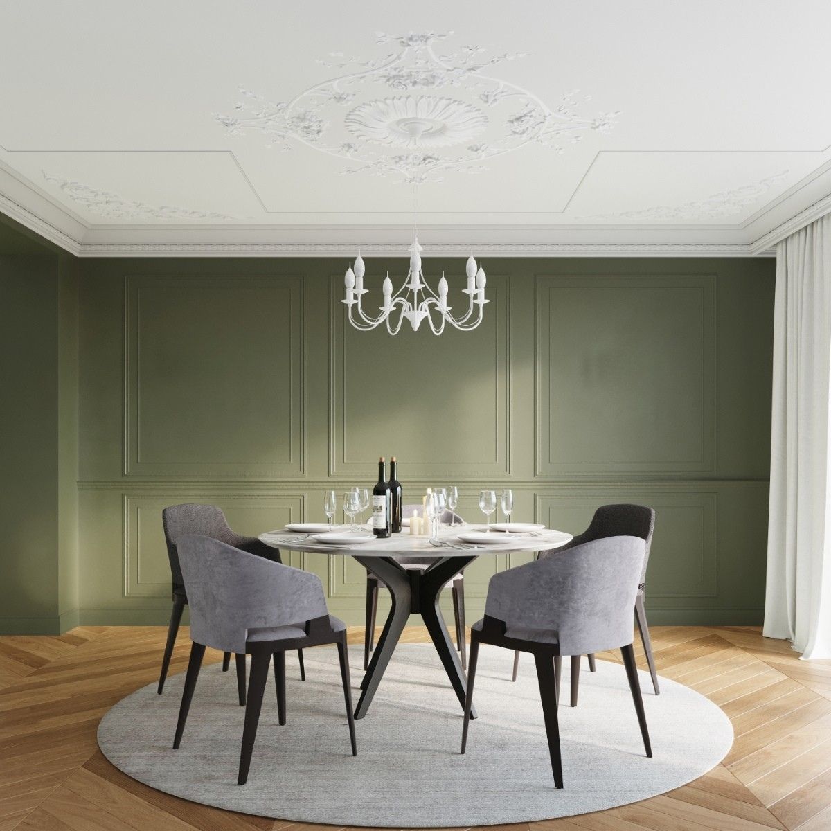 Lustre plafonnier façon chandelier design en acier noir ou blanc - zoom matière