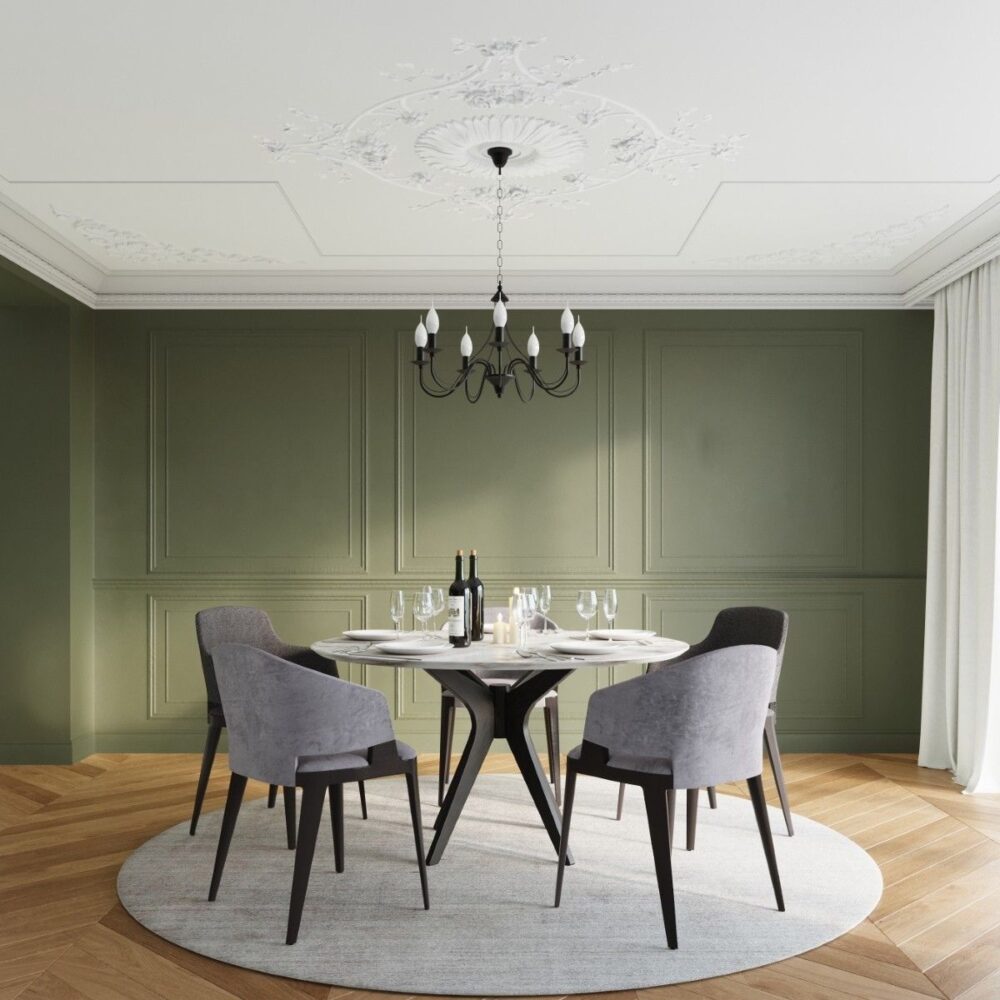 Lustre plafonnier façon chandelier design en acier noir ou blanc - ambiance éteinte