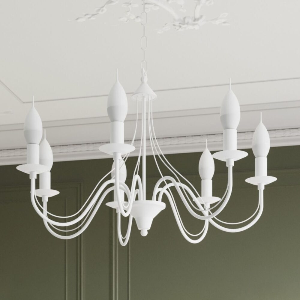 Lustre plafonnier façon chandelier design en acier noir ou blanc - vue de côté