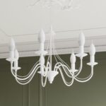 Lustre plafonnier façon chandelier design en acier noir ou blanc - vue de côté