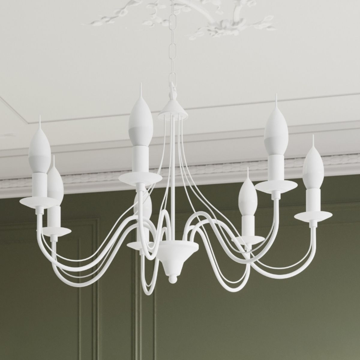 Lustre plafonnier façon chandelier design en acier noir ou blanc - vue de côté