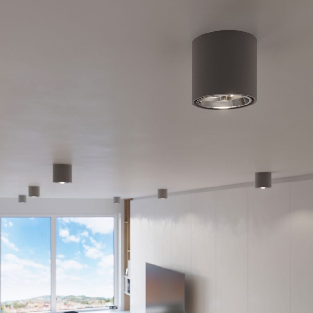 Lustre plafonnier spot LED rond moderne en aluminium - zoom matière