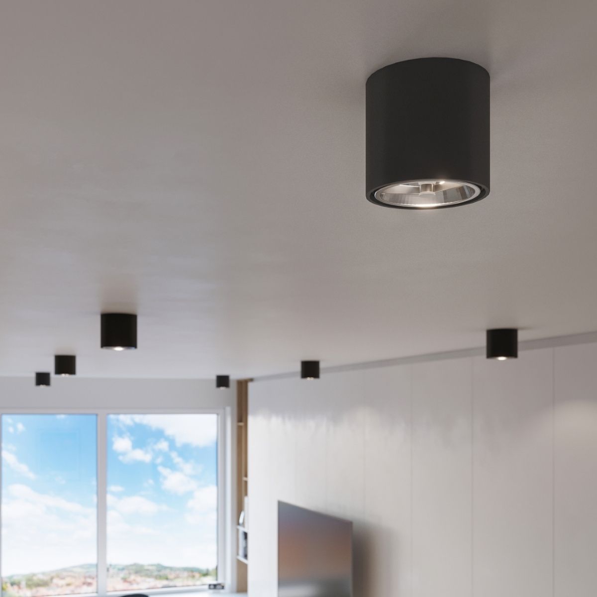 Lustre plafonnier spot LED rond moderne en aluminium - vue rapprochée