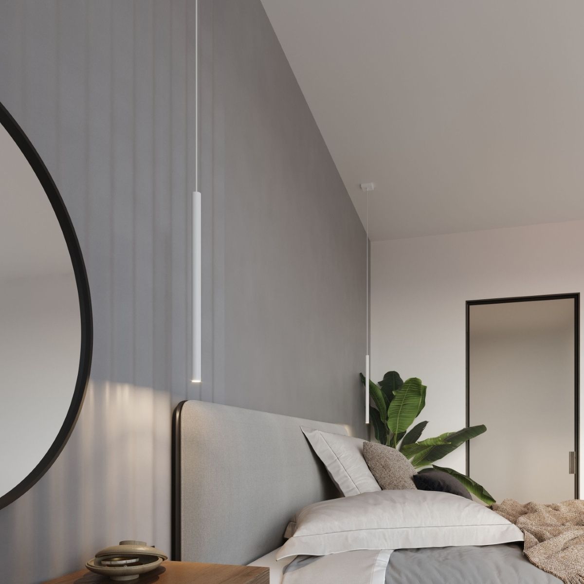 Suspension moderne fine en acier noir ou blanc - zoom matière