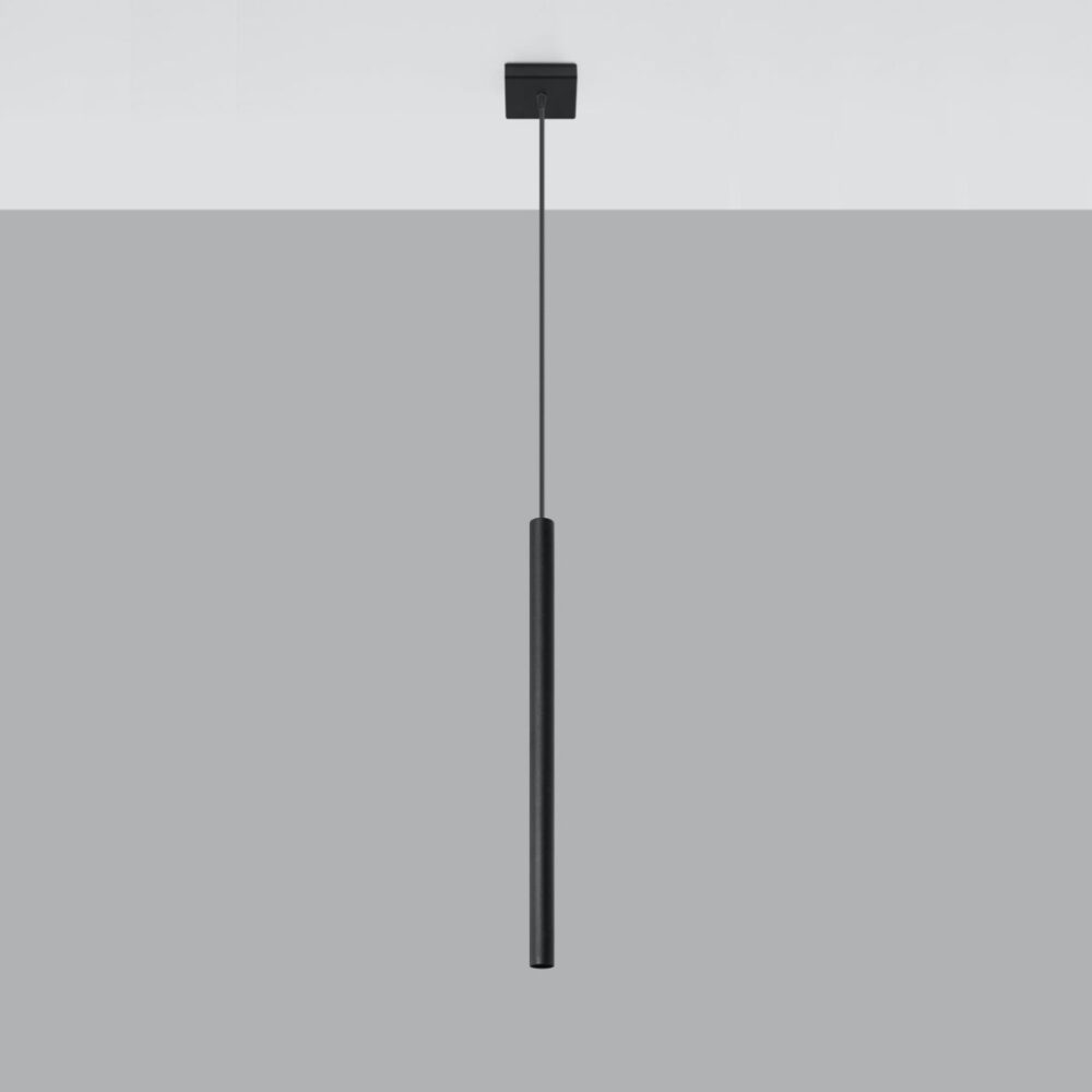 Suspension moderne fine en acier noir ou blanc - vue de face