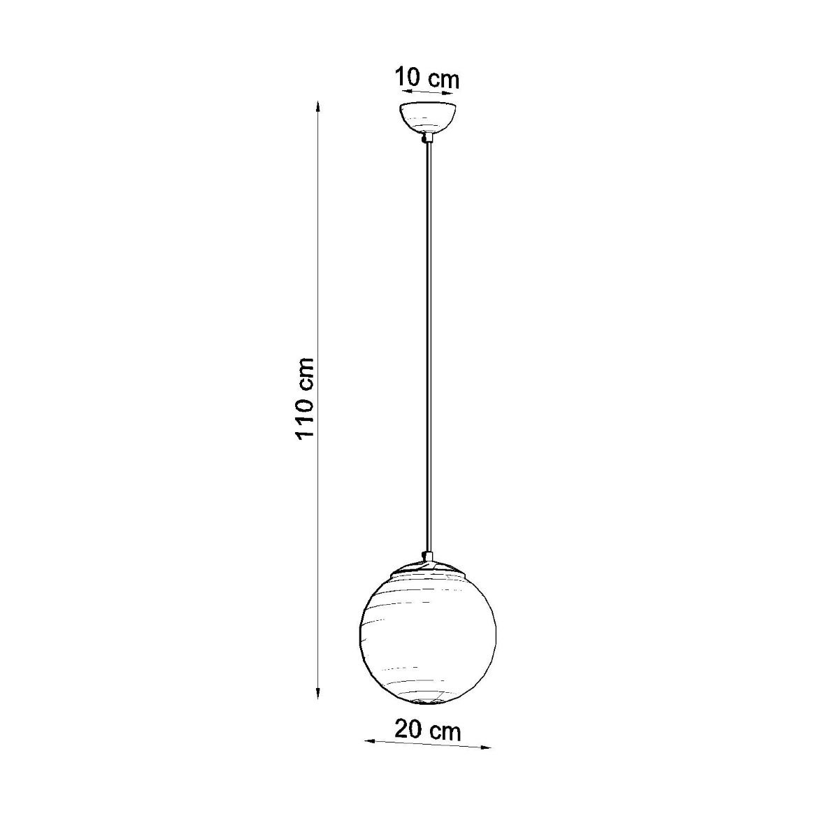 Schéma coté de la suspension globe de 20 cm avec une hauteur totale de 110 cm