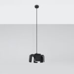 Suspension moderne et minimaliste en forme de fleur en acier noir sur fond gris