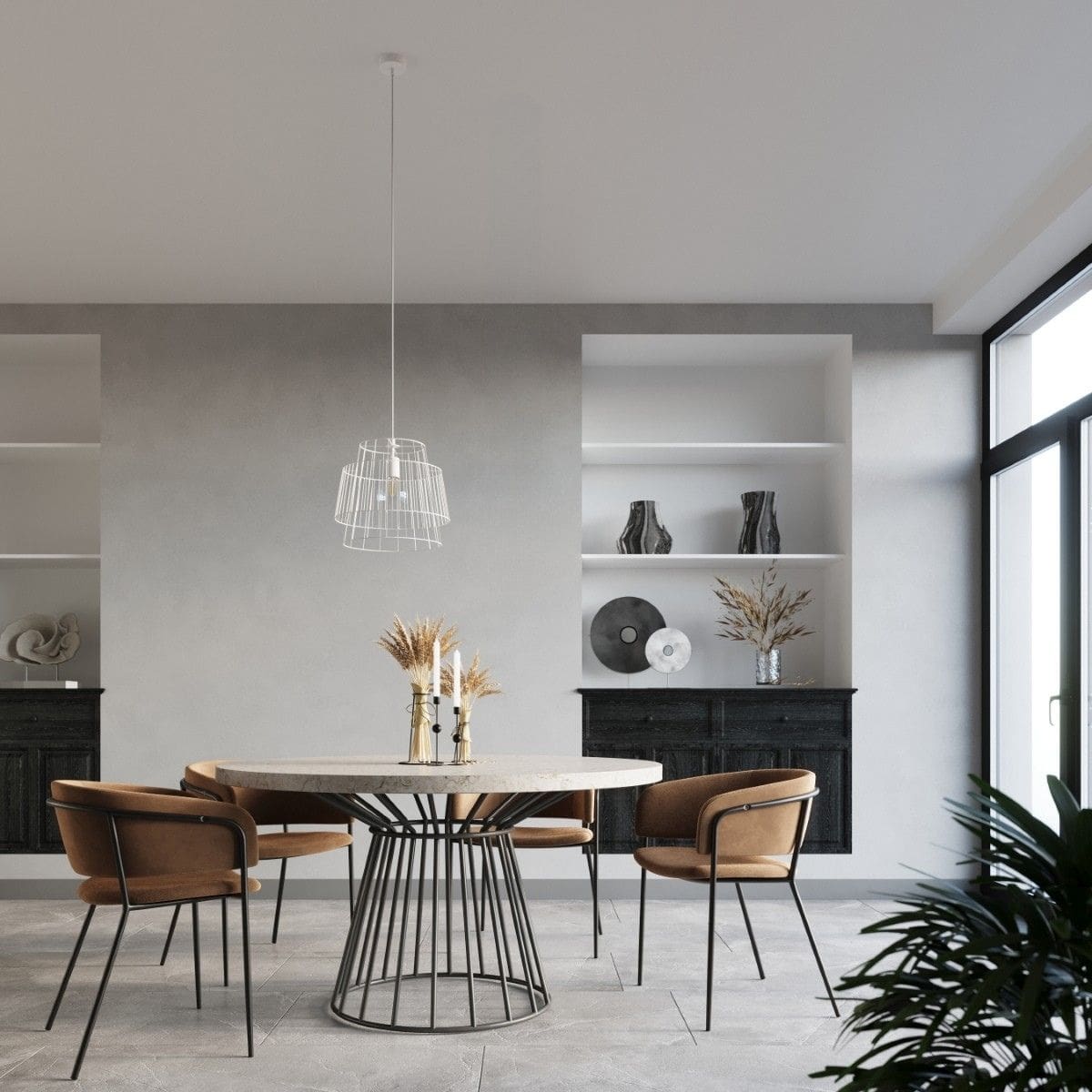 Suspension scandinave avec abat-jour géométrique en acier noir ou blanc — vue principale