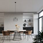 Suspension scandinave avec abat-jour géométrique en acier noir ou blanc — vue en situation