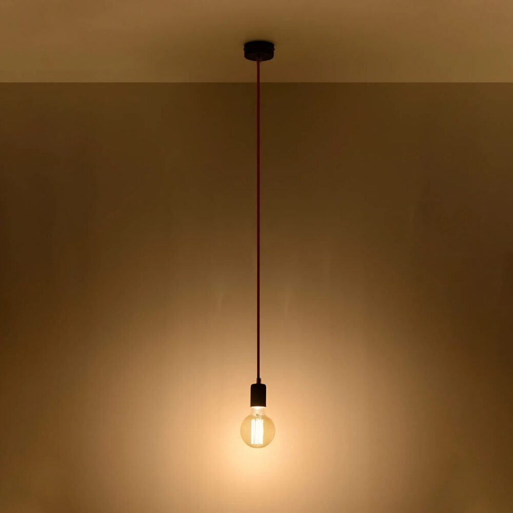 Suspension minimaliste avec corde noire sans abat-jour - vue d'ensemble