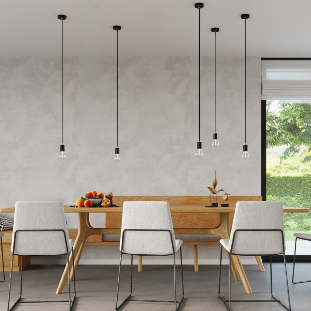 Suspension minimaliste avec corde noire sans abat-jour - vue de face