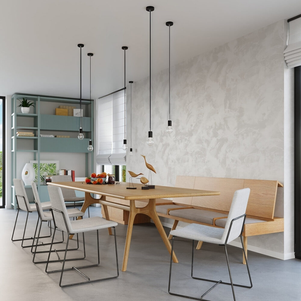 Suspension minimaliste avec corde noire sans abat-jour