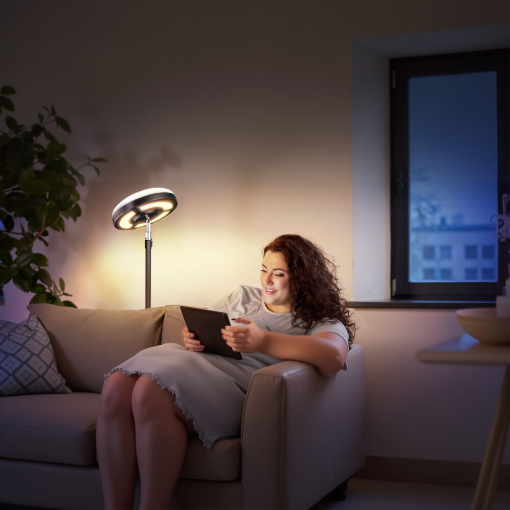 Lampadaire intelligent d’angle LED à ambiance évolutive - ambiance allumée