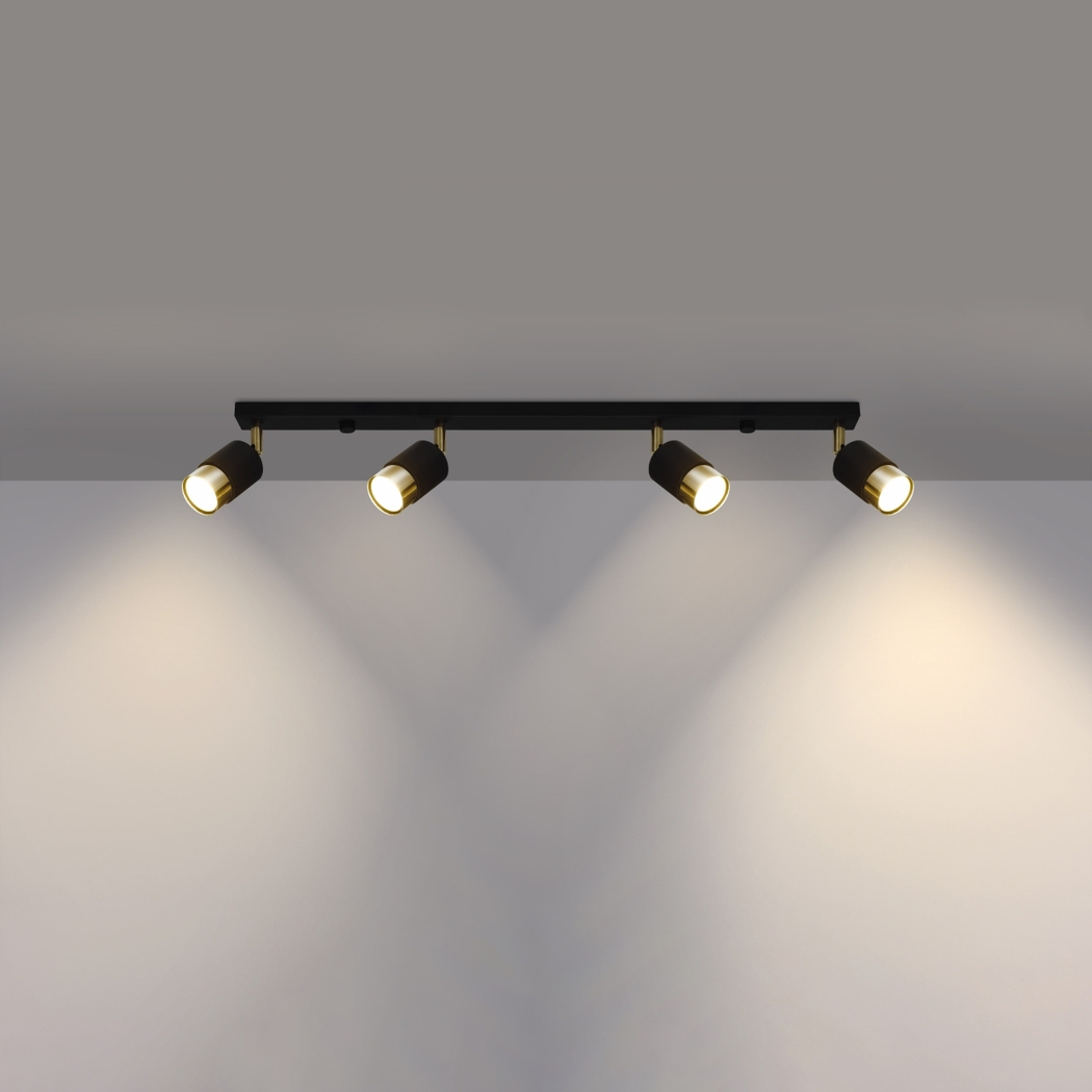 Lustre plafonnier orientable design noir et doré - ambiance allumée