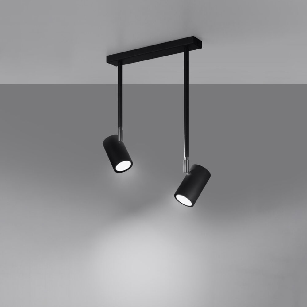 Lustre suspension industriel noir au design épuré - vue de côté