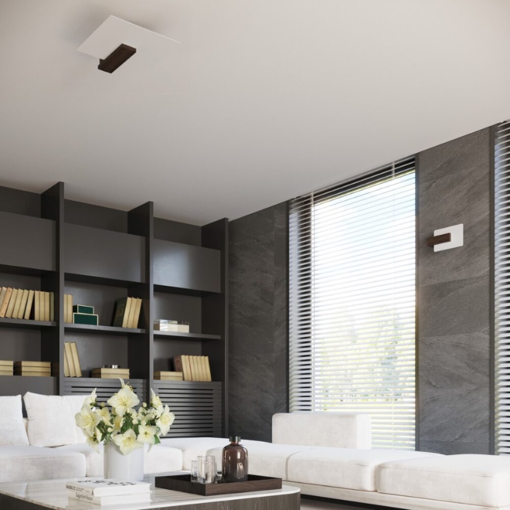 Lustre plafonnier en bois wengé au style raffiné - vue de côté