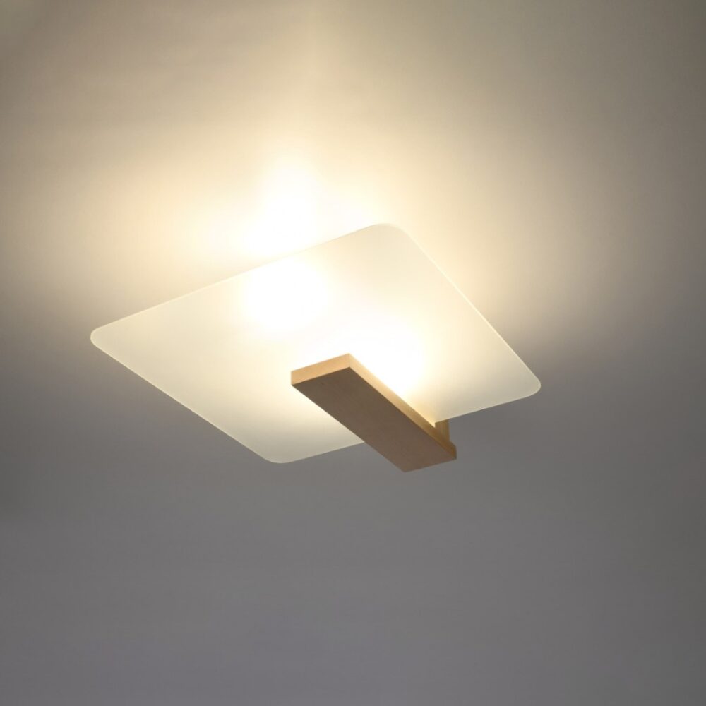 Lustre plafonnier verre et bois au charme naturel - vue de face