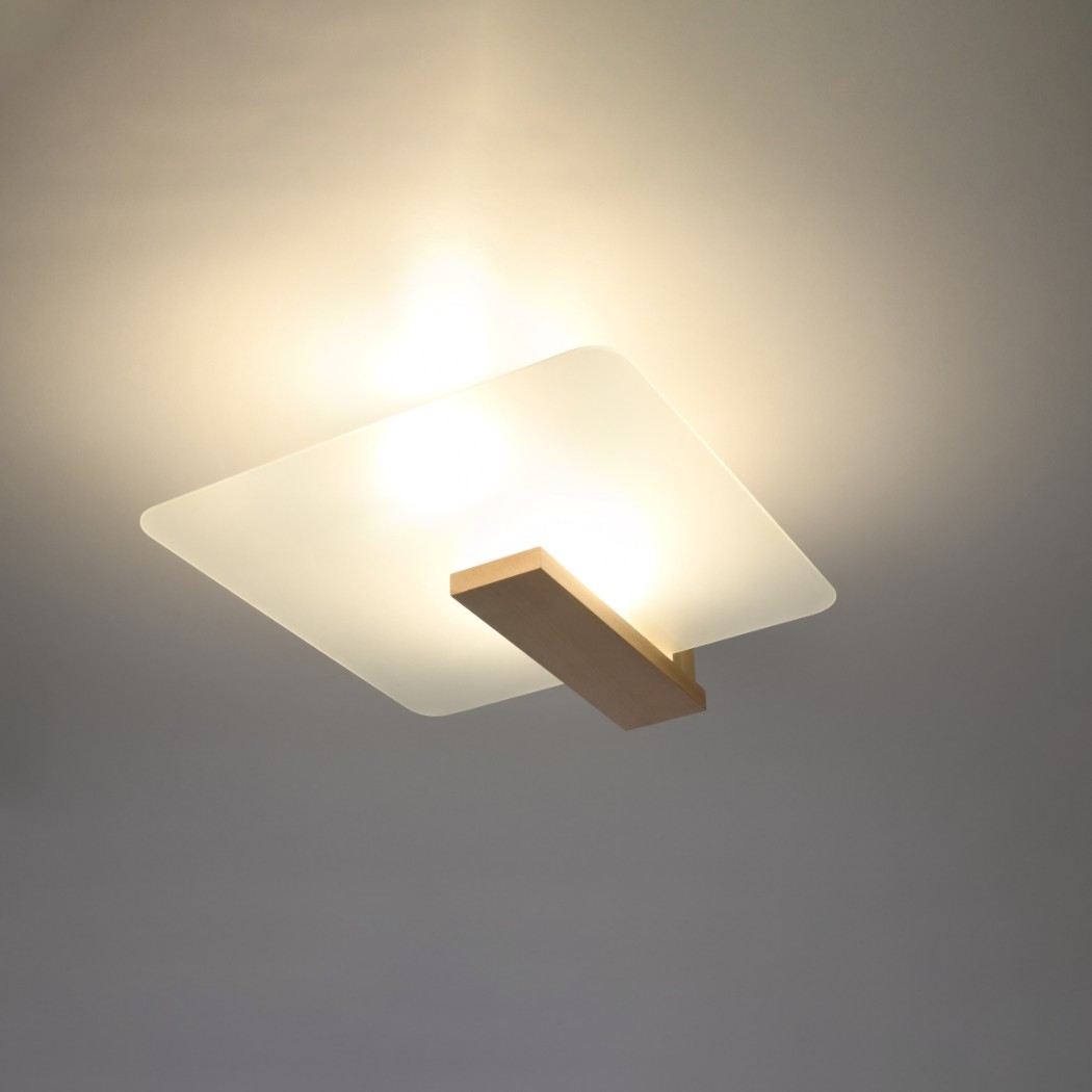 Lustre plafonnier verre et bois au charme naturel - vue de face