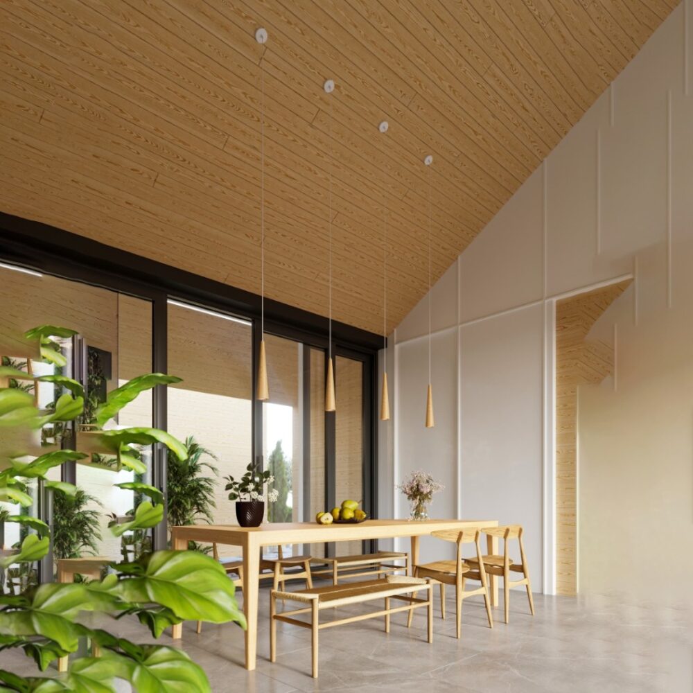 Suspension bois naturel au design conique raffiné - détail