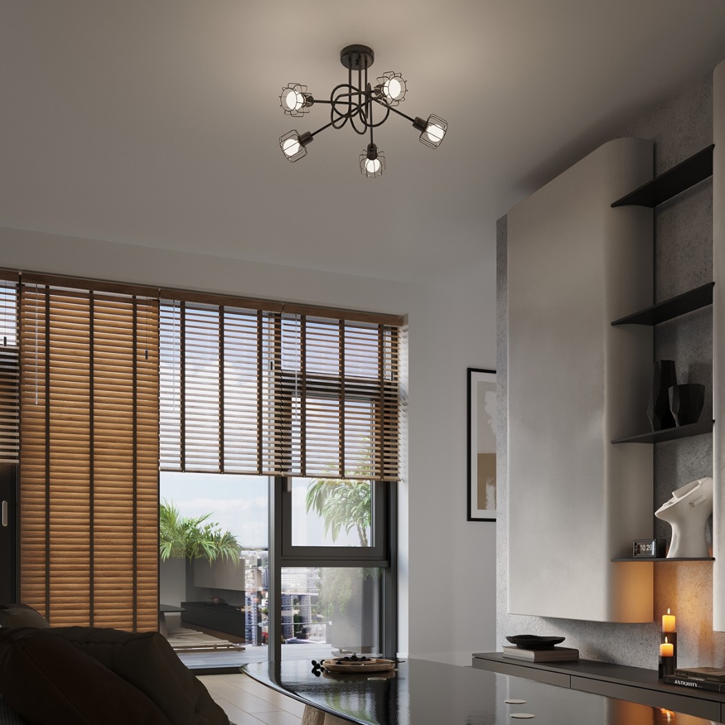 Lustre plafonnier design industriel 3 ou 5 lampes - détail
