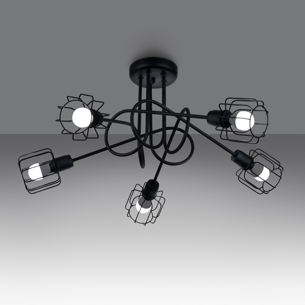 Lustre plafonnier design industriel 3 ou 5 lampes - vue de côté