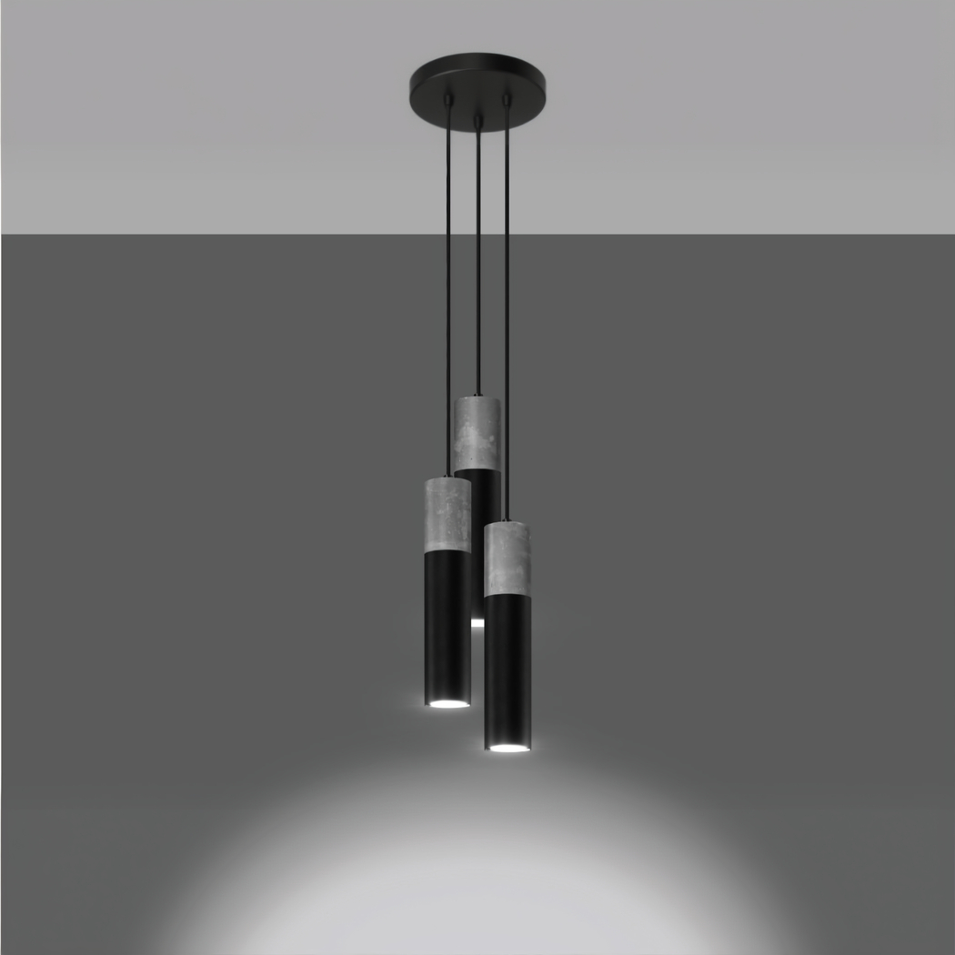 Lustre suspension 3 lampes élégance industrielle - vue de côté