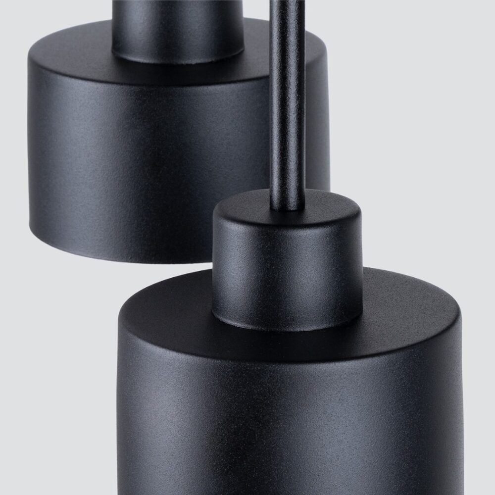 Lustre plafonnier design noir à trois suspensions - vue de face