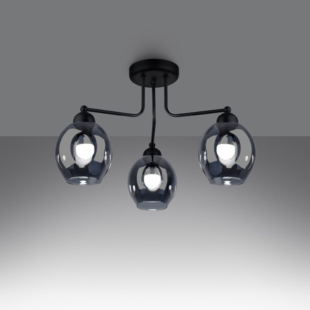 Lustre plafonnier design chic et élégant en verre fumé