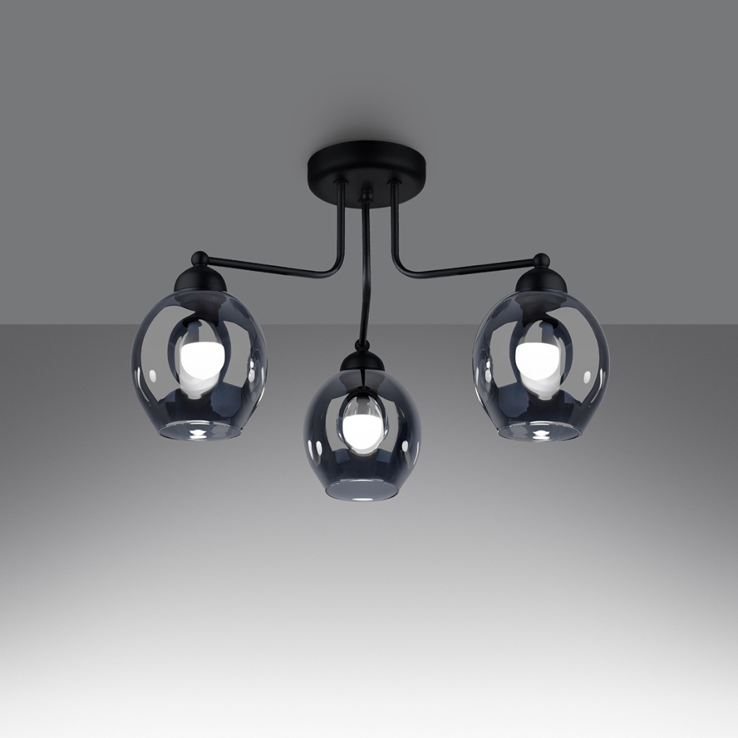 Lustre plafonnier design chic et élégant en verre fumé