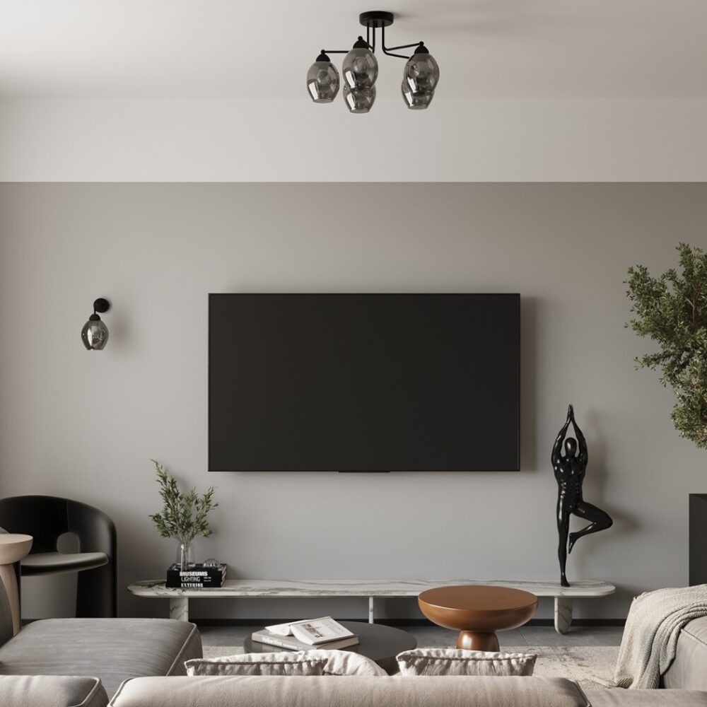 Lustre plafonnier design chic et élégant en verre fumé - détail
