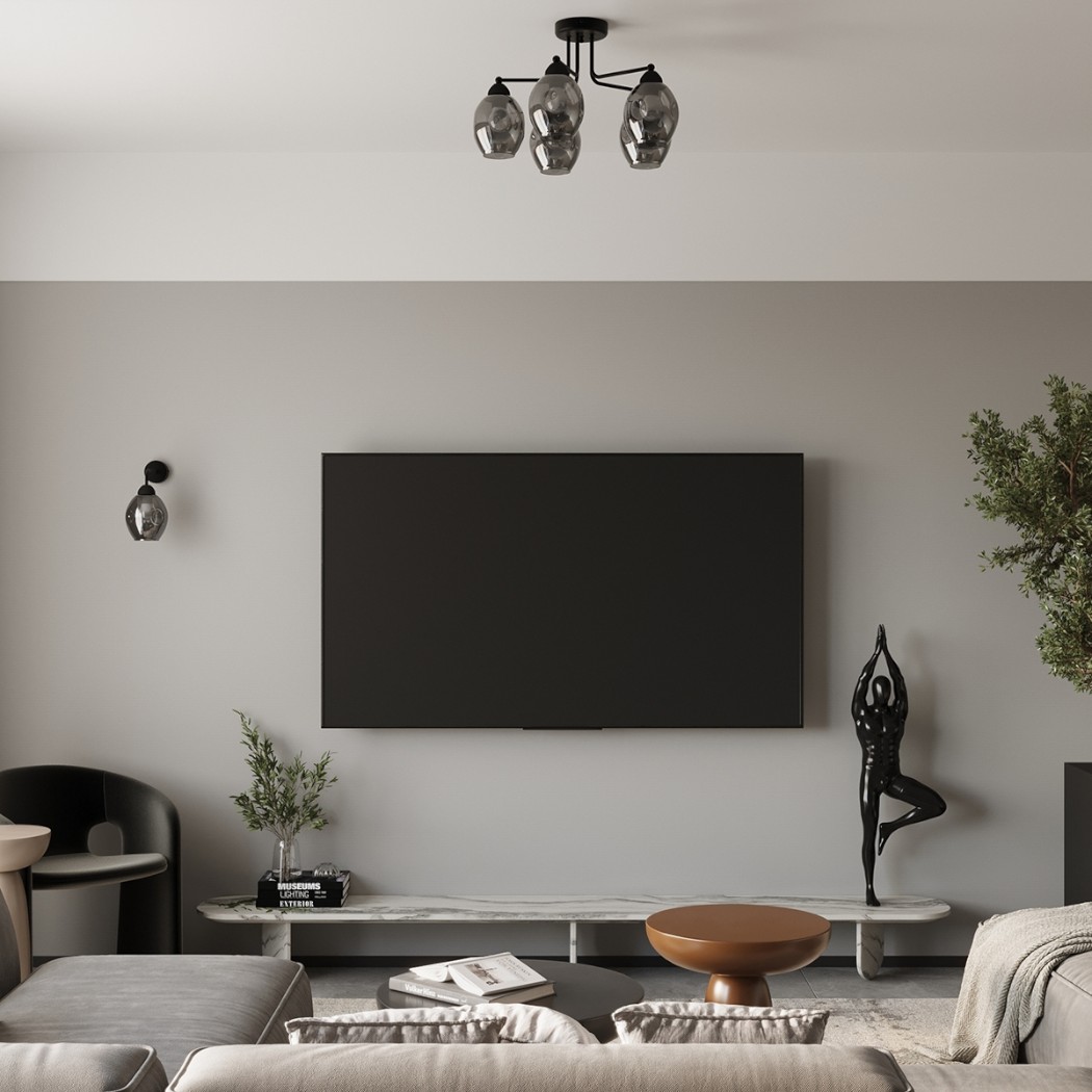 Lustre plafonnier design chic et élégant en verre fumé - détail