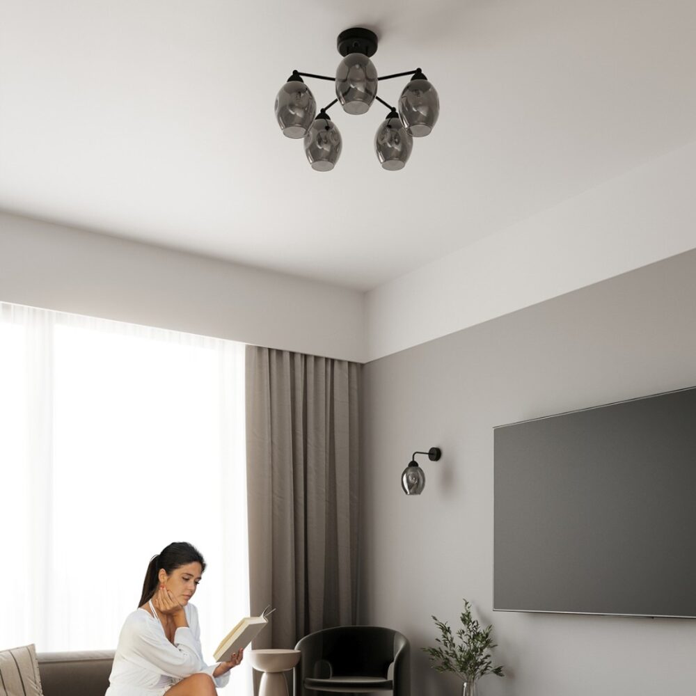 Lustre plafonnier design chic et élégant en verre fumé - vue d'ensemble
