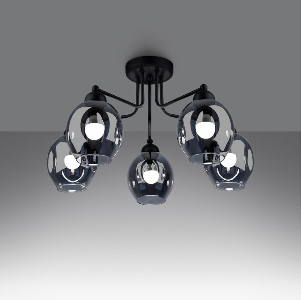 Lustre plafonnier design chic et élégant en verre fumé - vue de face