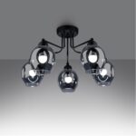 Lustre plafonnier design chic et élégant en verre fumé - vue de face