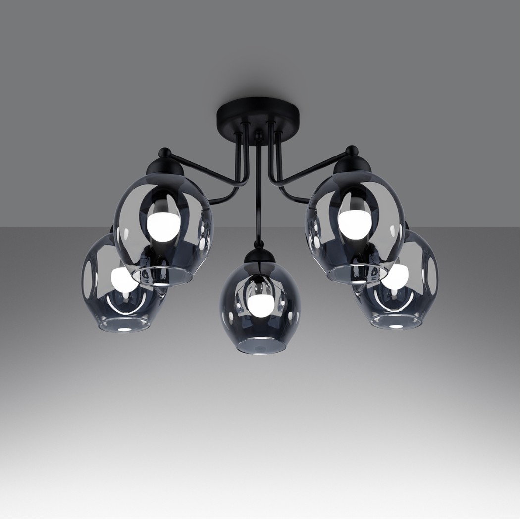 Lustre plafonnier design chic et élégant en verre fumé - vue de face