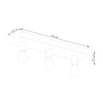 Schéma coté du plafonnier rectangulaire à trois douilles mesurant 55 cm de long