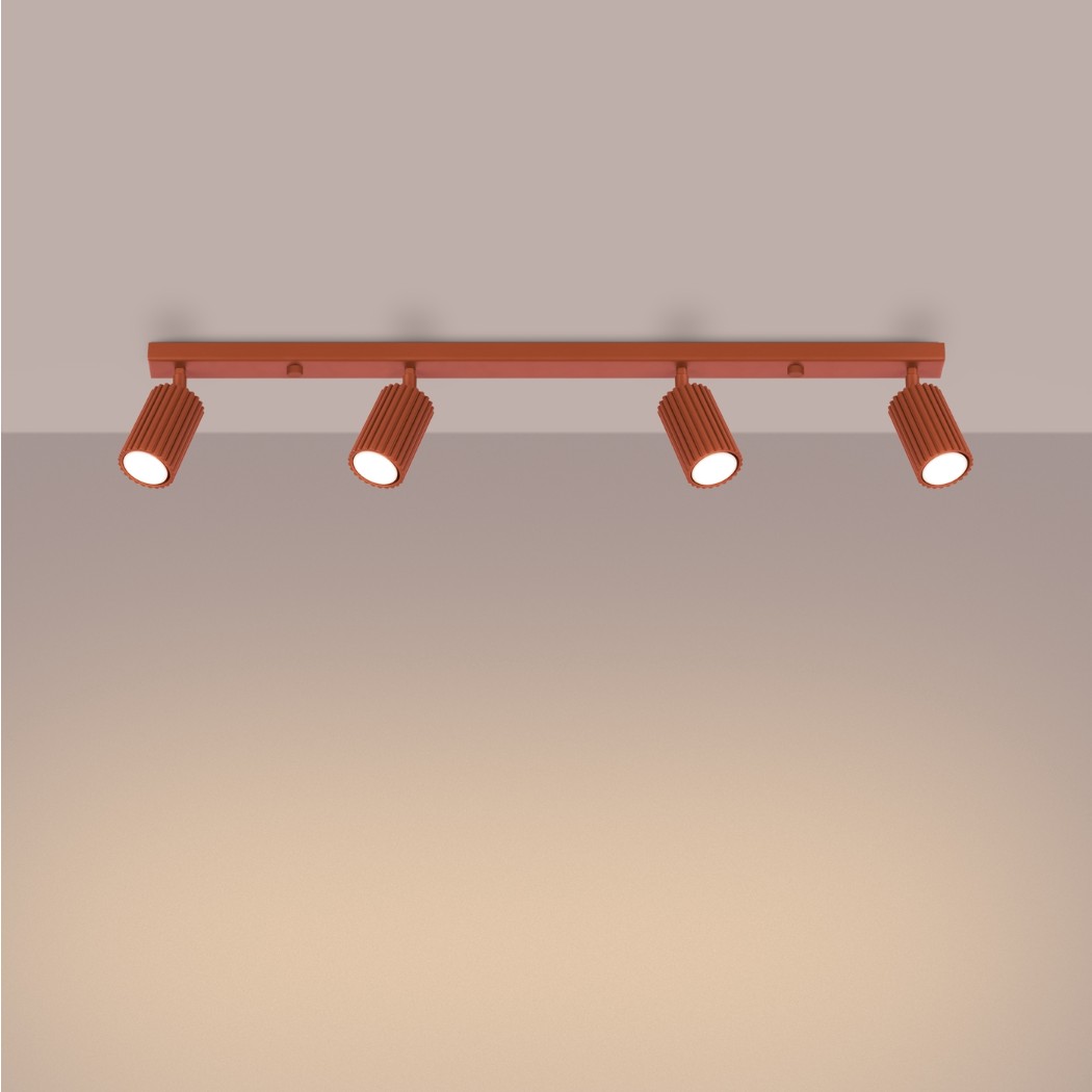 Lustre plafonnier design à 4 spots orientables aluminium - ambiance allumée