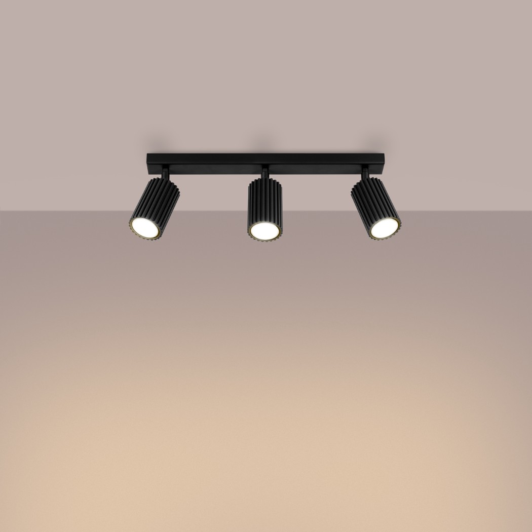 Lustre plafonnier design rainuré à 3 spots modulables - vue de face