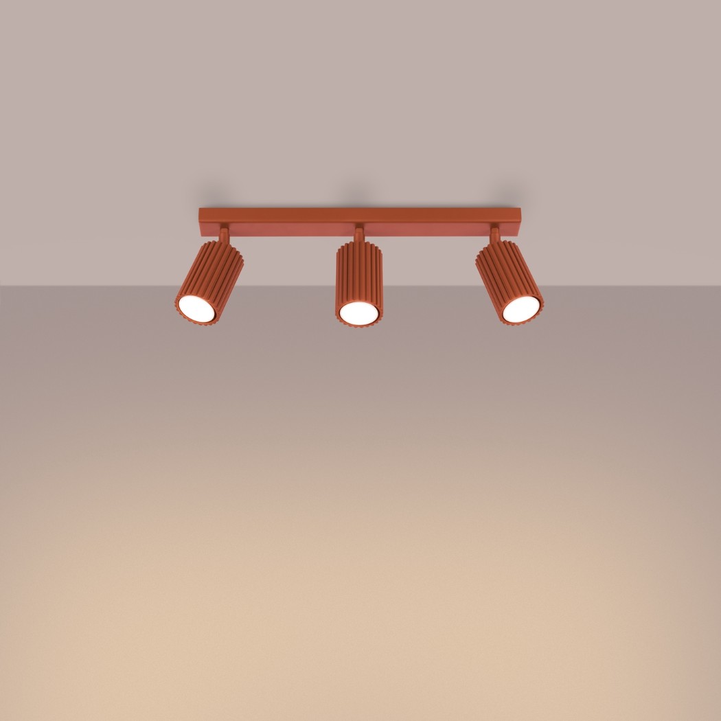 Lustre plafonnier design rainuré à 3 spots modulables - ambiance allumée