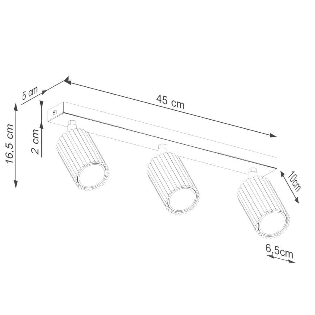 Lustre plafonnier design rainuré à 3 spots modulables - ambiance éteinte