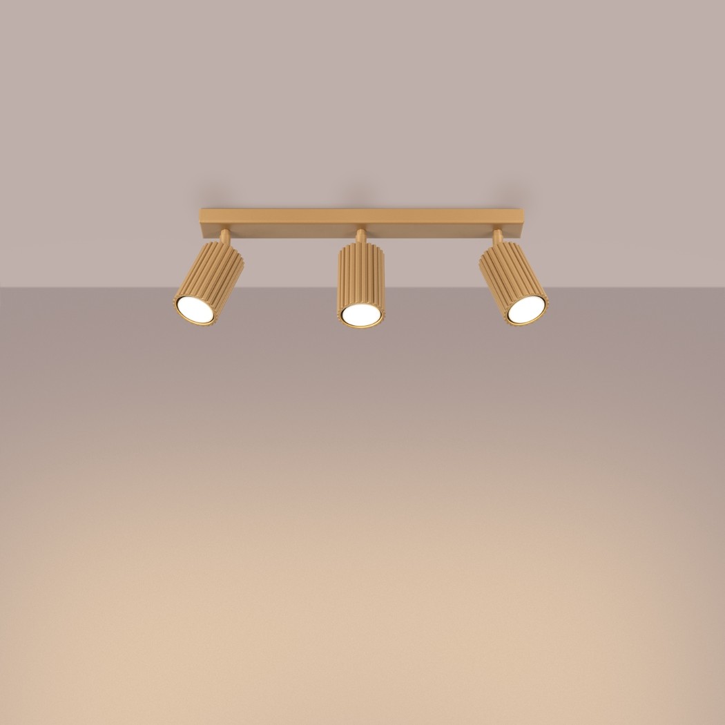 Lustre plafonnier design rainuré à 3 spots modulables - vue de côté