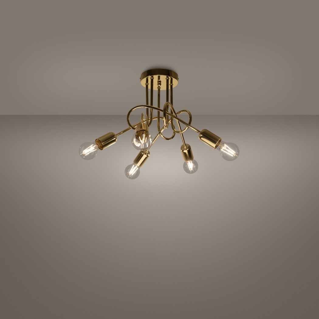Lustre plafonnier doré design chic 3 ou 5 lampes - vue de face
