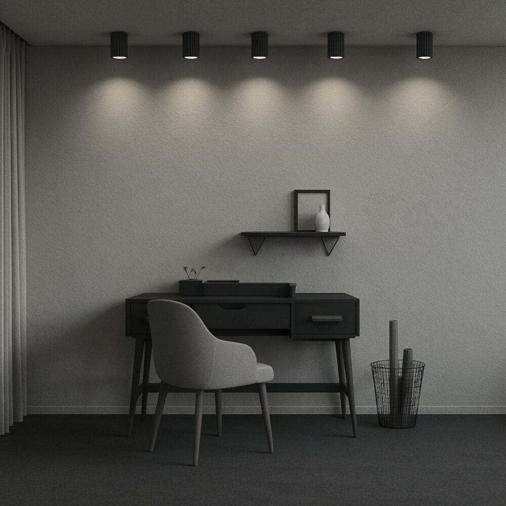 Lustre plafonnier tubulaire noir en aluminium minimaliste - détail