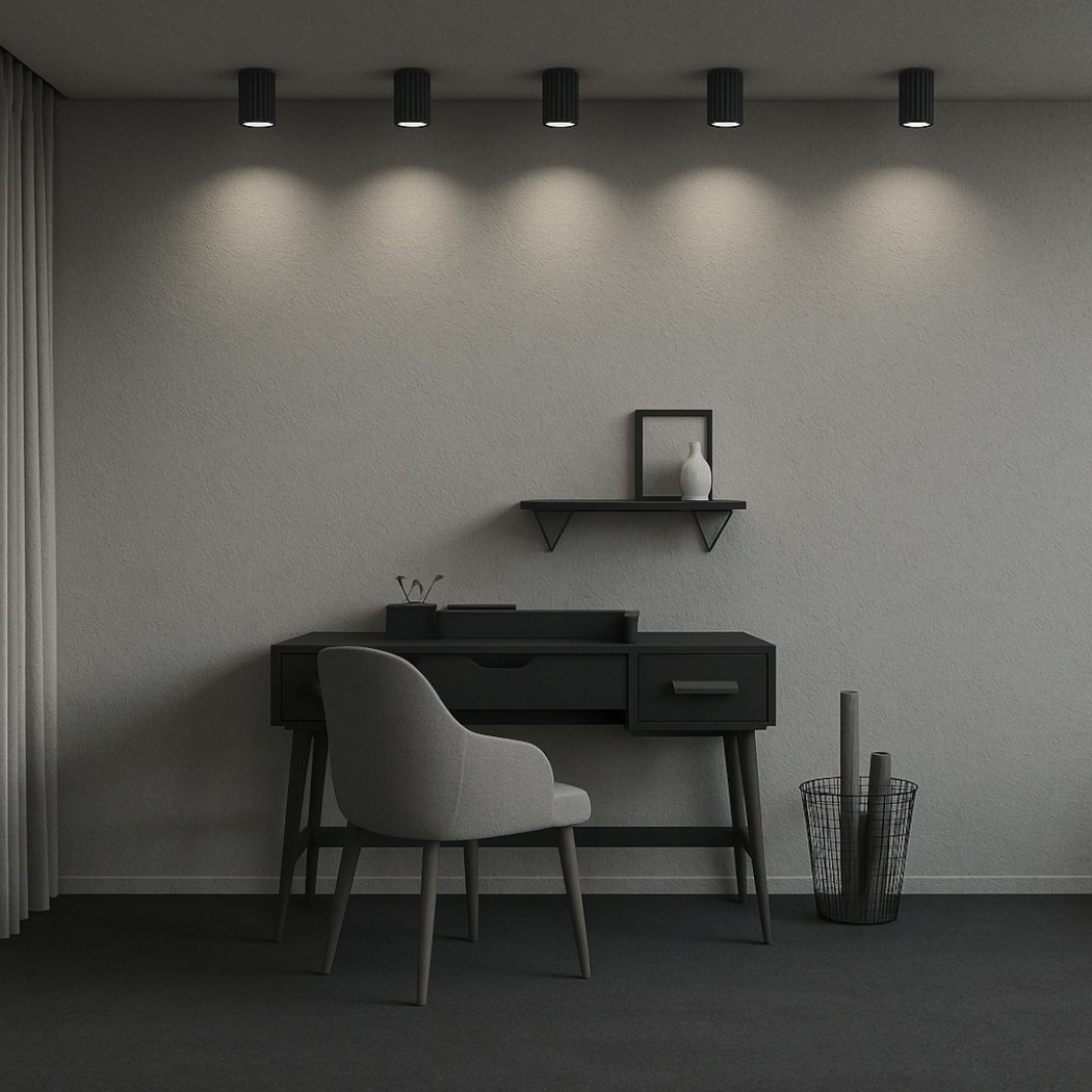 Lustre plafonnier tubulaire noir en aluminium minimaliste - détail