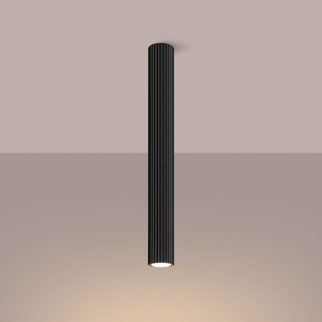 Lustre plafonnier tubulaire noir en aluminium minimaliste - vue d'ensemble