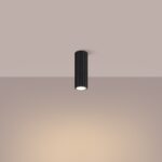 Lustre plafonnier tubulaire noir en aluminium minimaliste - vue de face