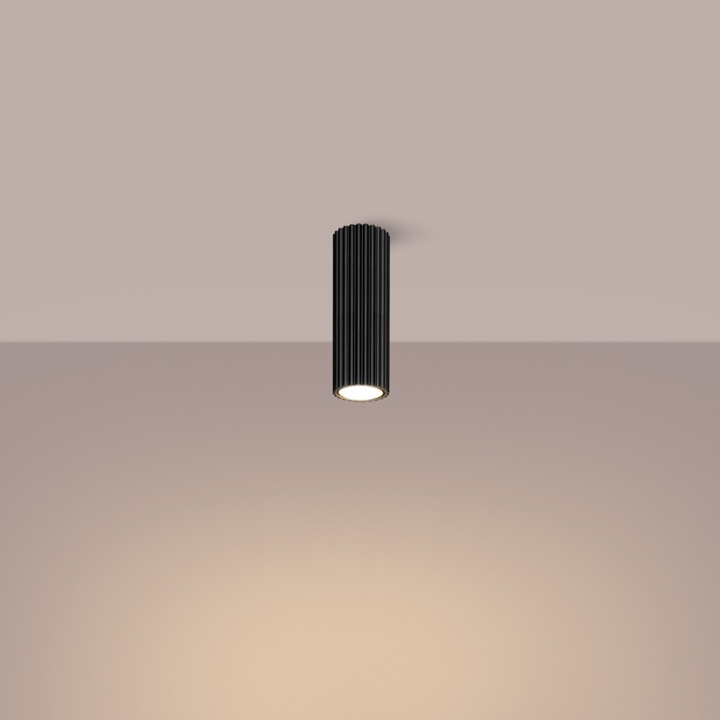 Lustre plafonnier tubulaire noir en aluminium minimaliste - vue de face
