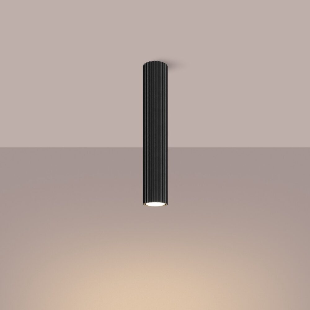 Lustre plafonnier tubulaire noir en aluminium minimaliste - vue de côté