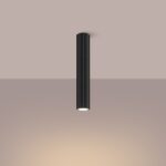 Lustre plafonnier tubulaire noir en aluminium minimaliste - vue de côté