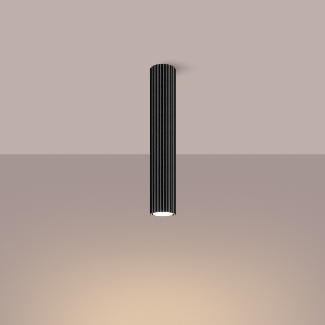 Lustre plafonnier tubulaire noir en aluminium minimaliste - vue de côté